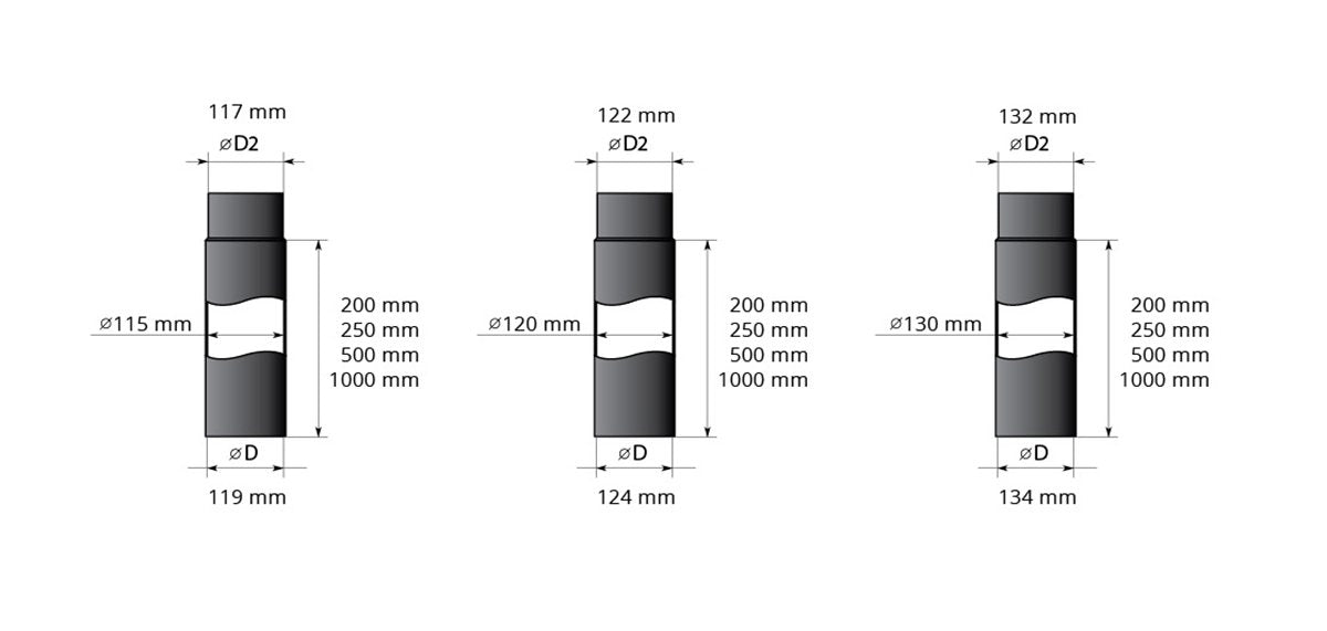Smoke Pipe for Wood Burning Stove, 250mm, Ø115mm
